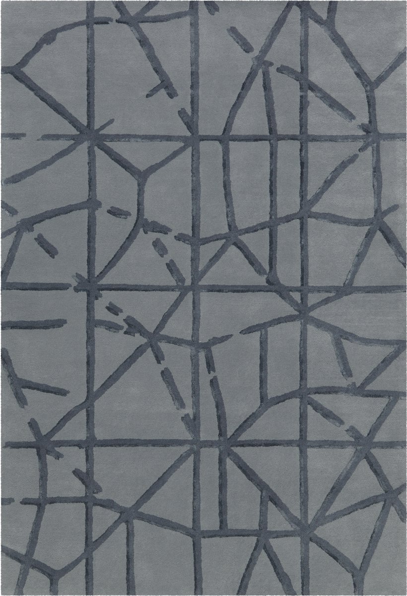 Padiro laagpolig vloerkleed 120 x 180 cm - grijs - modern abstract design - geschikt voor vloerverwarming - van wol en viscose