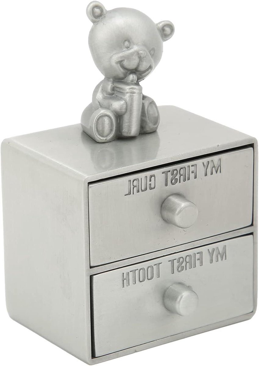 Tandendoos Beer - Melktandendoosje Herinnering - Baby Aandenken - Met 2 Lades - 7.5 x 5 x 3.5 cm
