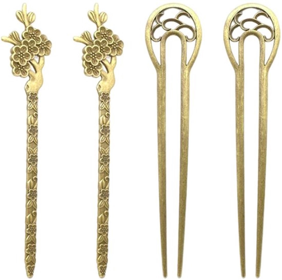 Haarspelden Retro - 4 Stuks - U-vormig/Pruimenbloesem - Metalen Haaraccessoires - Koper - Elegante Haardecoratie