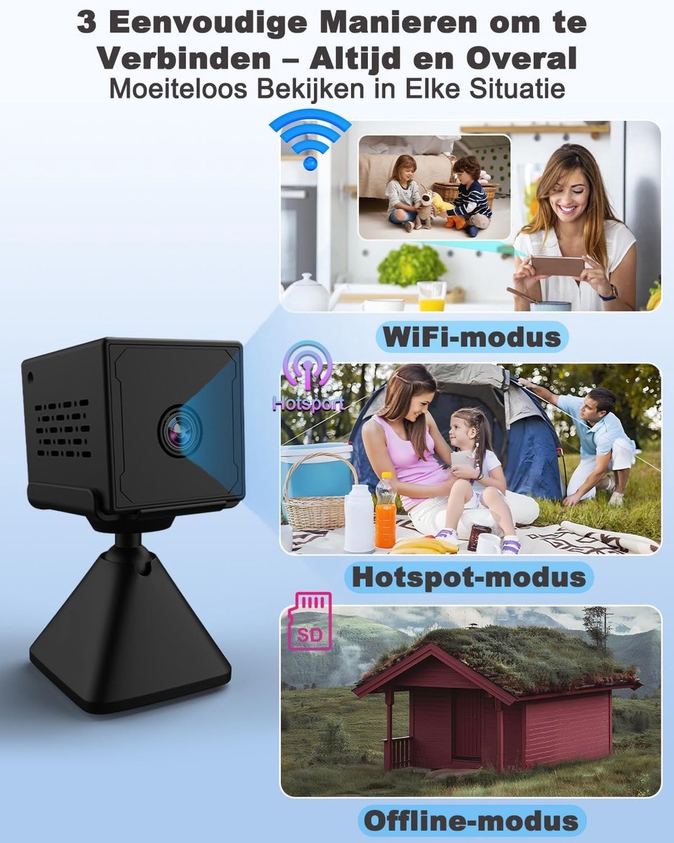 Spycamera - Zwart - Mini 4K Beveiligingscamera met WiFi - Draadloos met Nachtzicht en Bewegingsdetectie - Voor Binnen en Buiten