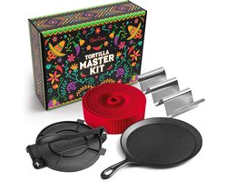 Tacohouder - Zwart - 8 Inch Master Kit - Gietijzeren Tortillapers met Comal Pan en RVS Taco Houders - Voor Thuisgebruik