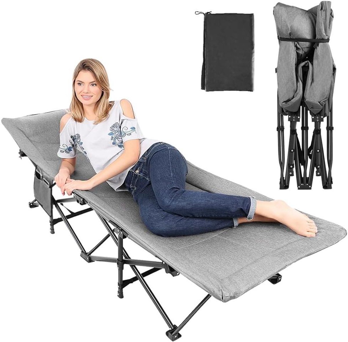 Opvouwbaar campingbed - Kampeerbed Ligstoel - Kamperen Buiten - Gepatenteerde Stabiliteitsstructuur - 190 cm - Donkergrijs