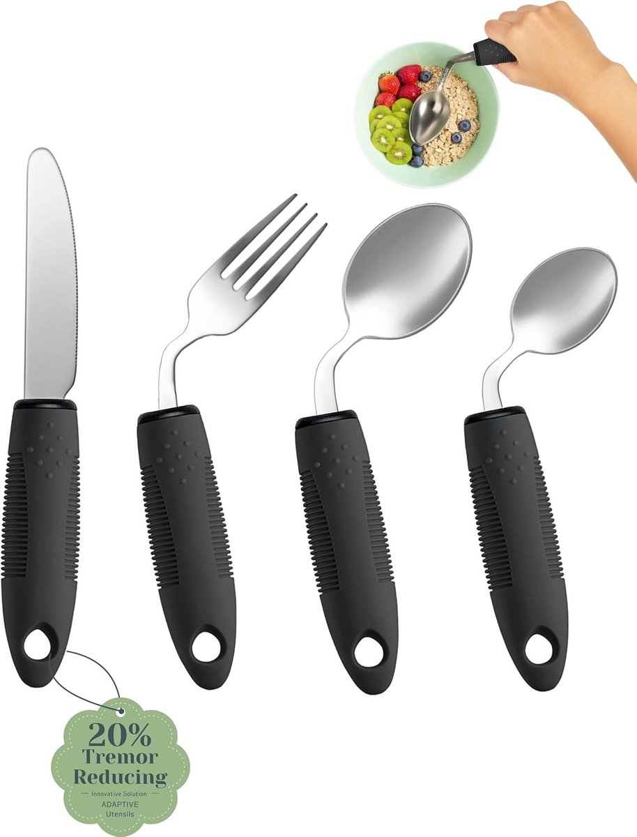 Verstelbaar Bestekset van 4 Stuks - Verzwaarde Bestek voor Parkinson, Artritis en Ouderen - Ergonomisch Ontwerp voor Comfortabel Eten