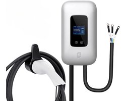 Laadstation Elektrische Auto - Wallbox EV Charger - Thuis Opladen - Met RFID Controle - 11kW 5M Kabel - Grijs