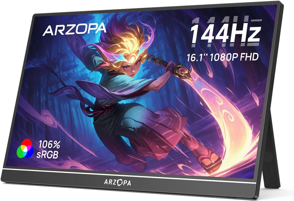 Portable Monitor 16.1 inch Gaming Monitor 144Hz FHD Scherm met HDR IPS Display USB-C en HDMI voor Laptop PC PS5 en Xbox