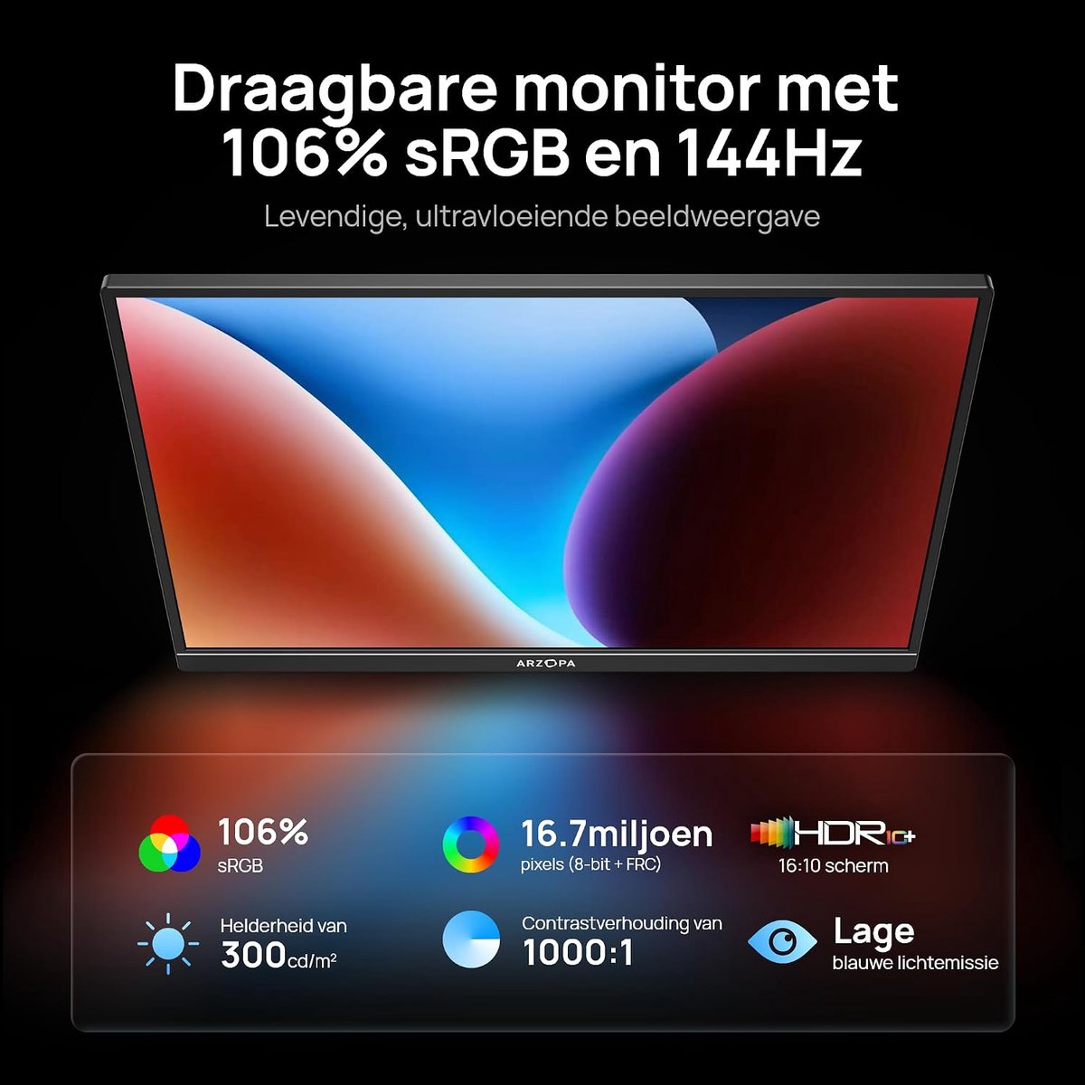 Portable Monitor 16.1 inch Gaming Monitor 144Hz FHD Scherm met HDR IPS Display USB-C en HDMI voor Laptop PC PS5 en Xbox thumbnail 2