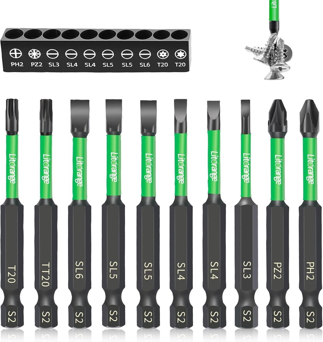 SnelShoppen - 10-delige Accuschroevendraaier Bit Set - 70mm Lange Bits met Sterke Magnetische Kop, 1/4 Inch Hexaansluiting, Geschikt voor Impact Schro
