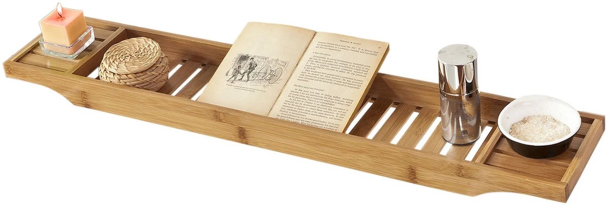 Nyoz bamboe badkuipplank - Badplank - Badrek - Badrekje voor bad - Vochtbestendig - Verstelbaar ontwerp - 80 x 4 x 15 cm