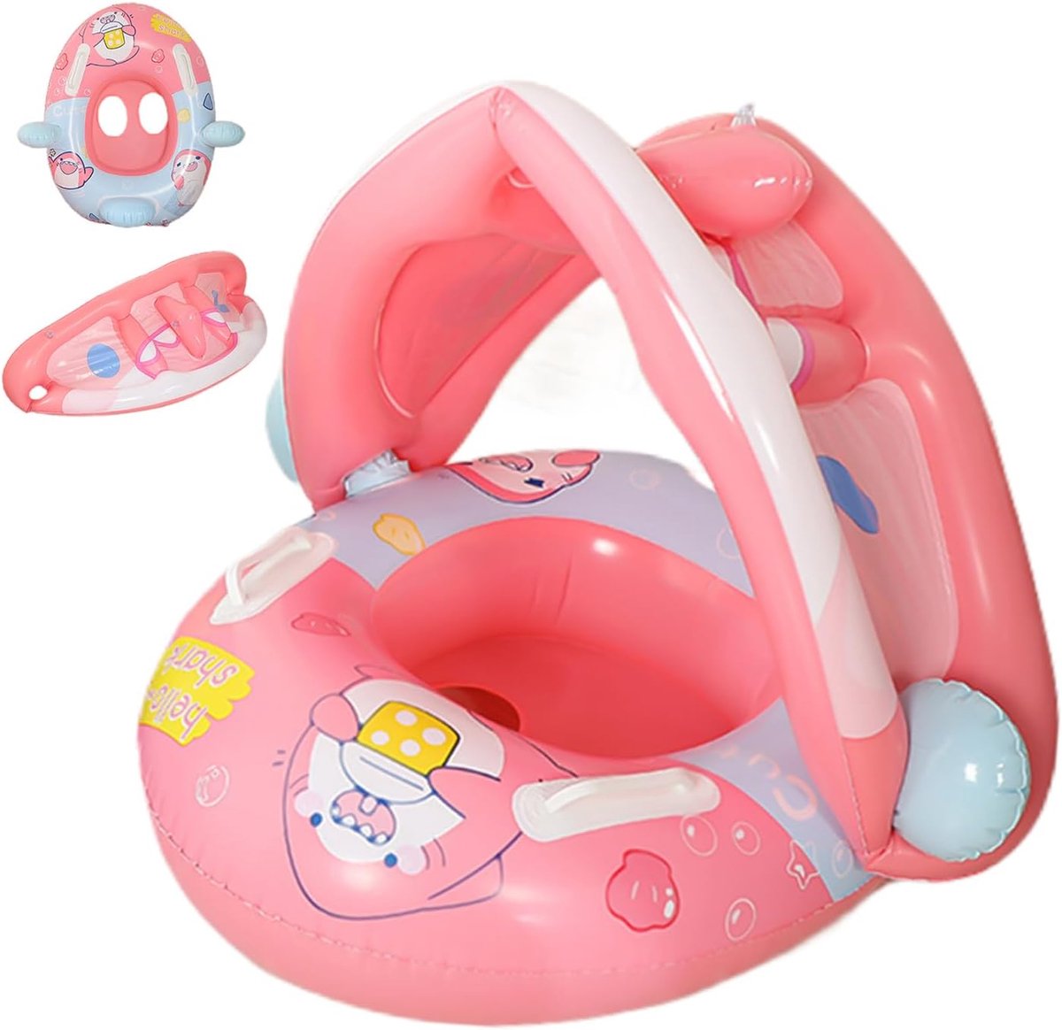 Baby Zwemring Zonnescherm - Peuter Zwemvlot Drijver - Veilig Zwemmen - Groeit Mee Met Kind - 55x70x70cm - Rood – foto 6