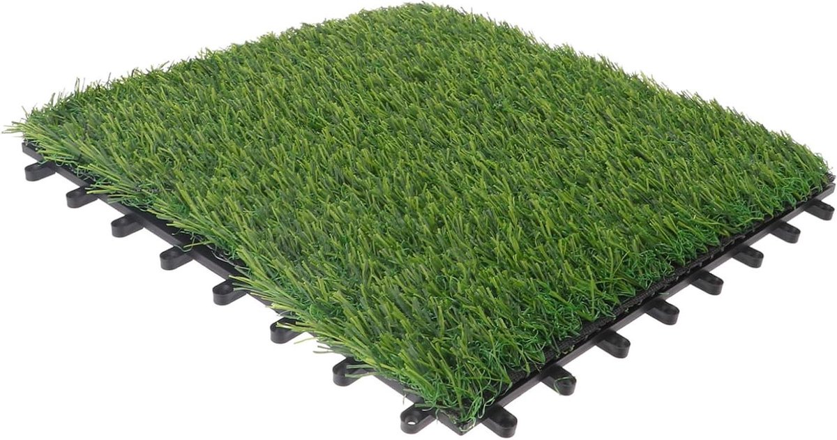 Kunstgras Tegels - Kunstgazon Vloertegels - Tuin Decoratie - In elkaar grijpend Ontwerp - 30x30x2 cm - Groen