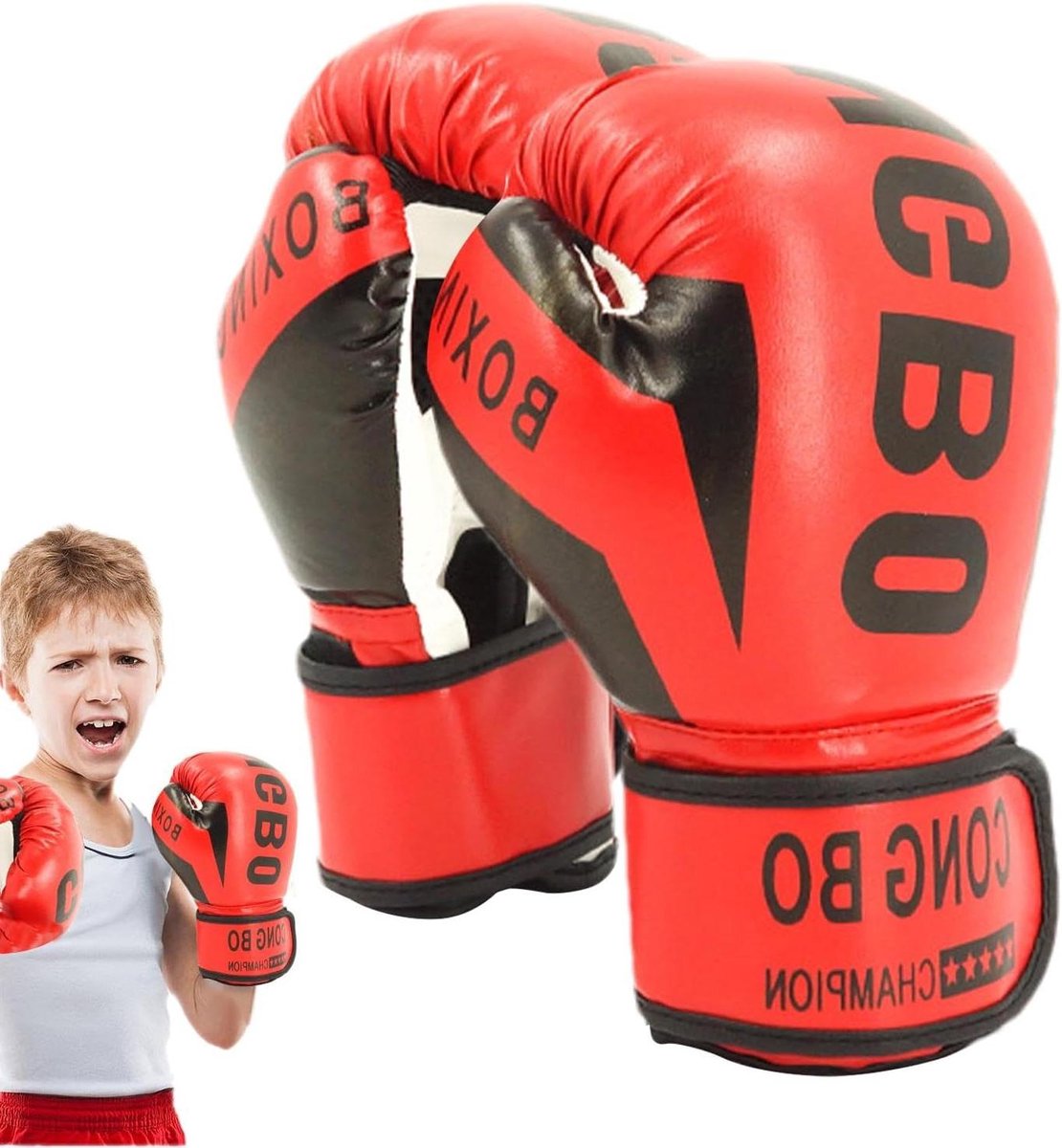 Kinder Bokshandschoenen - Vechtsport handschoenen - Training en oefening - Ademend mesh materiaal - 6 Ounces - Rood