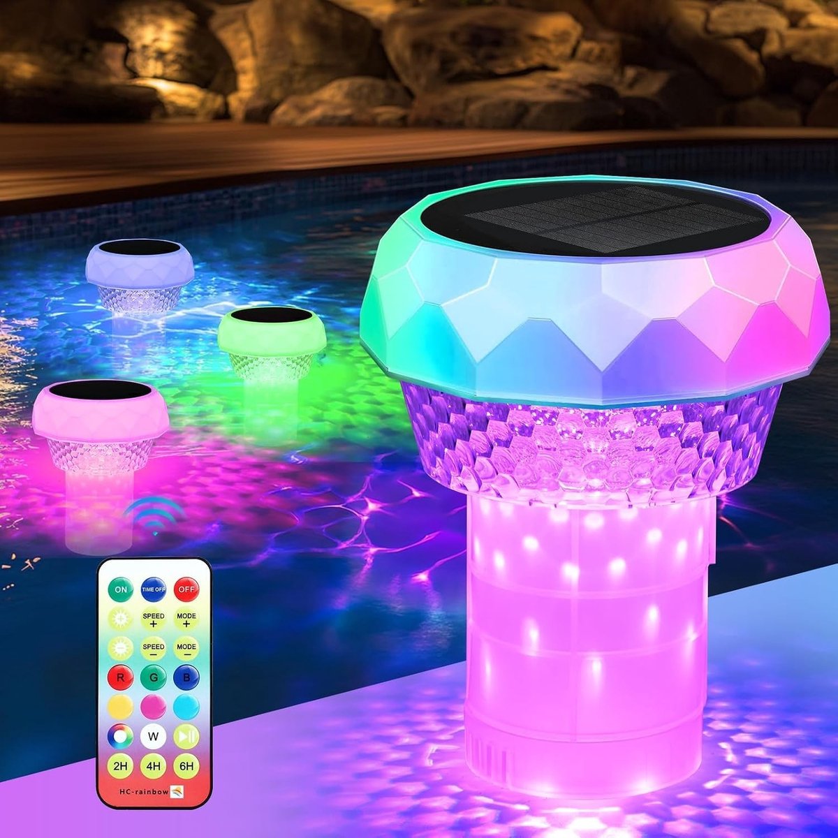 Verstelbare Doseringsdrijver voor Chloor Tablets met LED Solar Verlichting en Afstandsbediening, Ideaal voor Zwembaden en Spa's