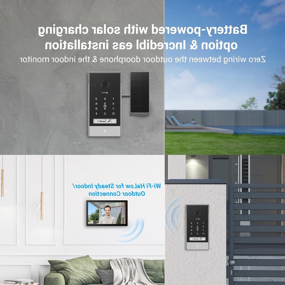 Videodeurbel met Zonnepaneel - Draadloze Deurcamera - Beveiliging Thuis - 7-inch Kleuren Touchscreen - 2K Resolutie - Wit