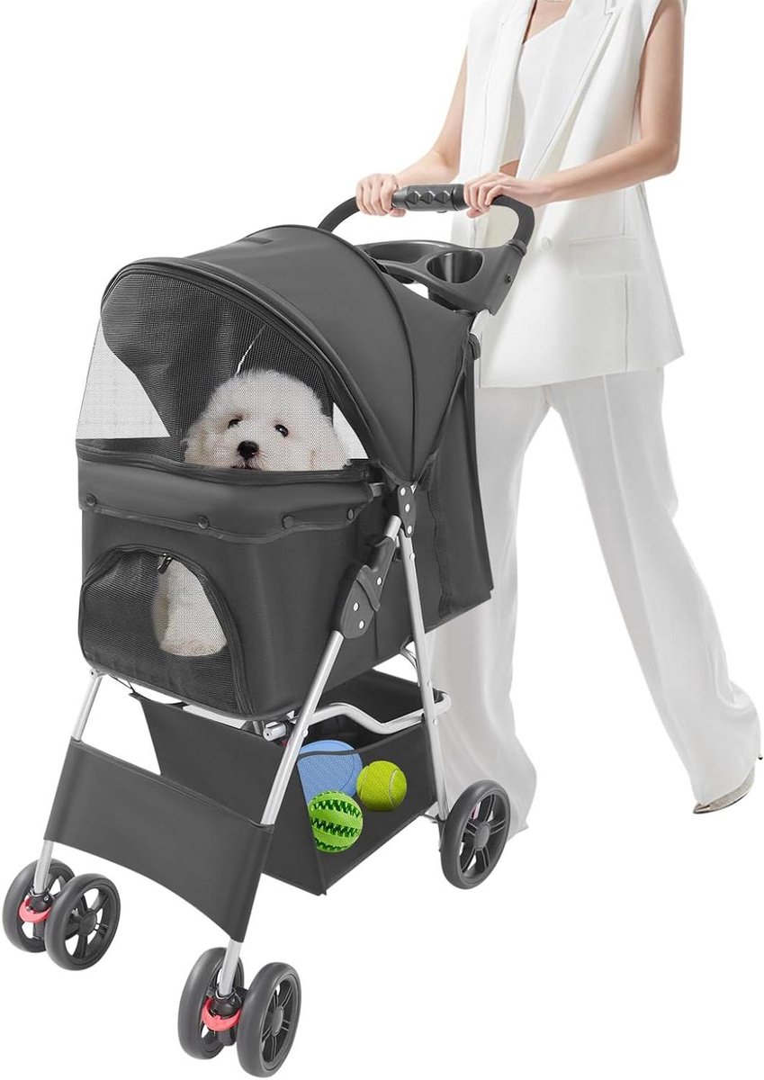 Huisdierenwagen - Hondenbuggy Kattenbuggy - Comfortabel Reizen - One-Touch Inklapbaar - Tot 15 kg - Zwart