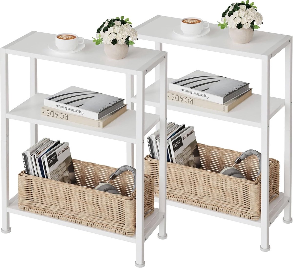 Set van 2 Smalle Bijzettafels voor Kleine Ruimtes - Wit
