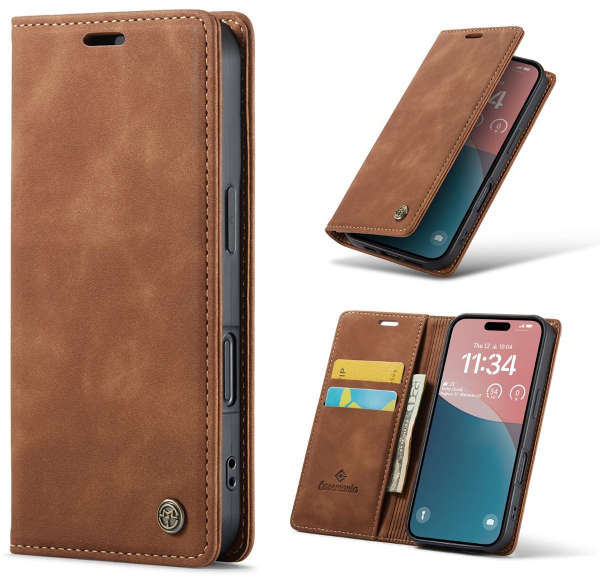Casemania Hoesje Geschikt voor Google Pixel 11 Pro - Sienna Brown - Dunne Portemonnee Bookcase met Pasjeshouder en Ingebouwde Standaard Functie - Slim Wallet Case