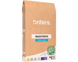 Briters Wasstrips Fresh Linen 100 wasbeurten - Plasticvrij Verpakt - V Label gecertificeerd (vegan) - Dermatest goedgekeurd (hypoallergeen) biologisch afbreekbaar Europese Productie - 30 dagen proberen
