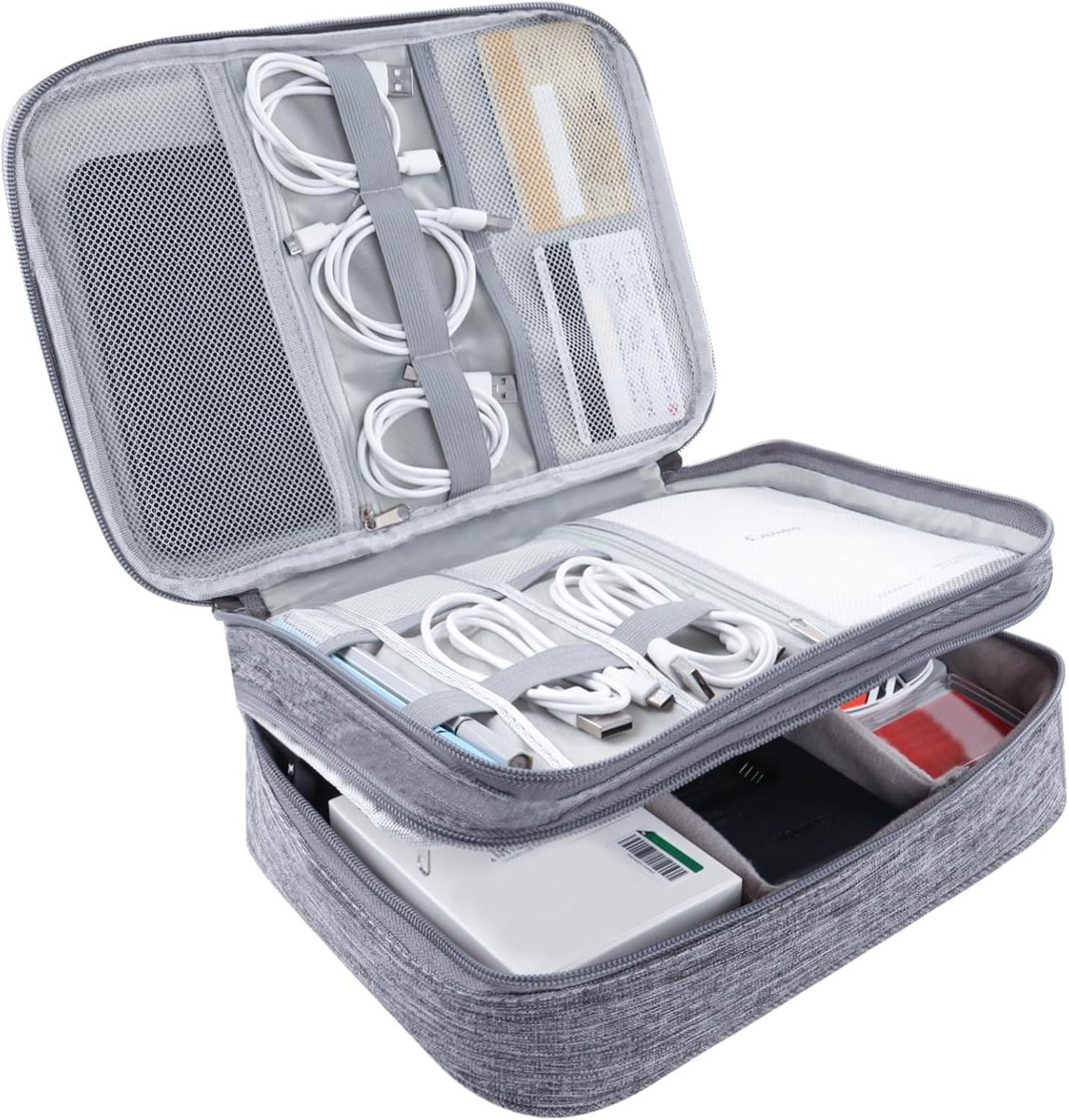 Draagbare kabelopslagtas voor elektronica, ideaal voor USB-harde schijven, powerbanks en accessoires (Grijs)