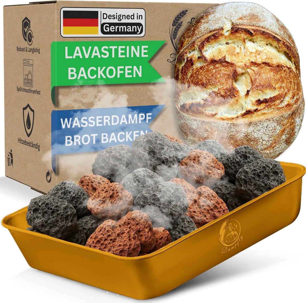 Stoomkom voor Brood - Roze Goud - Voor het Bakken van Brood met Knapperige Korst - Inclusief Lavastenen en Instructies