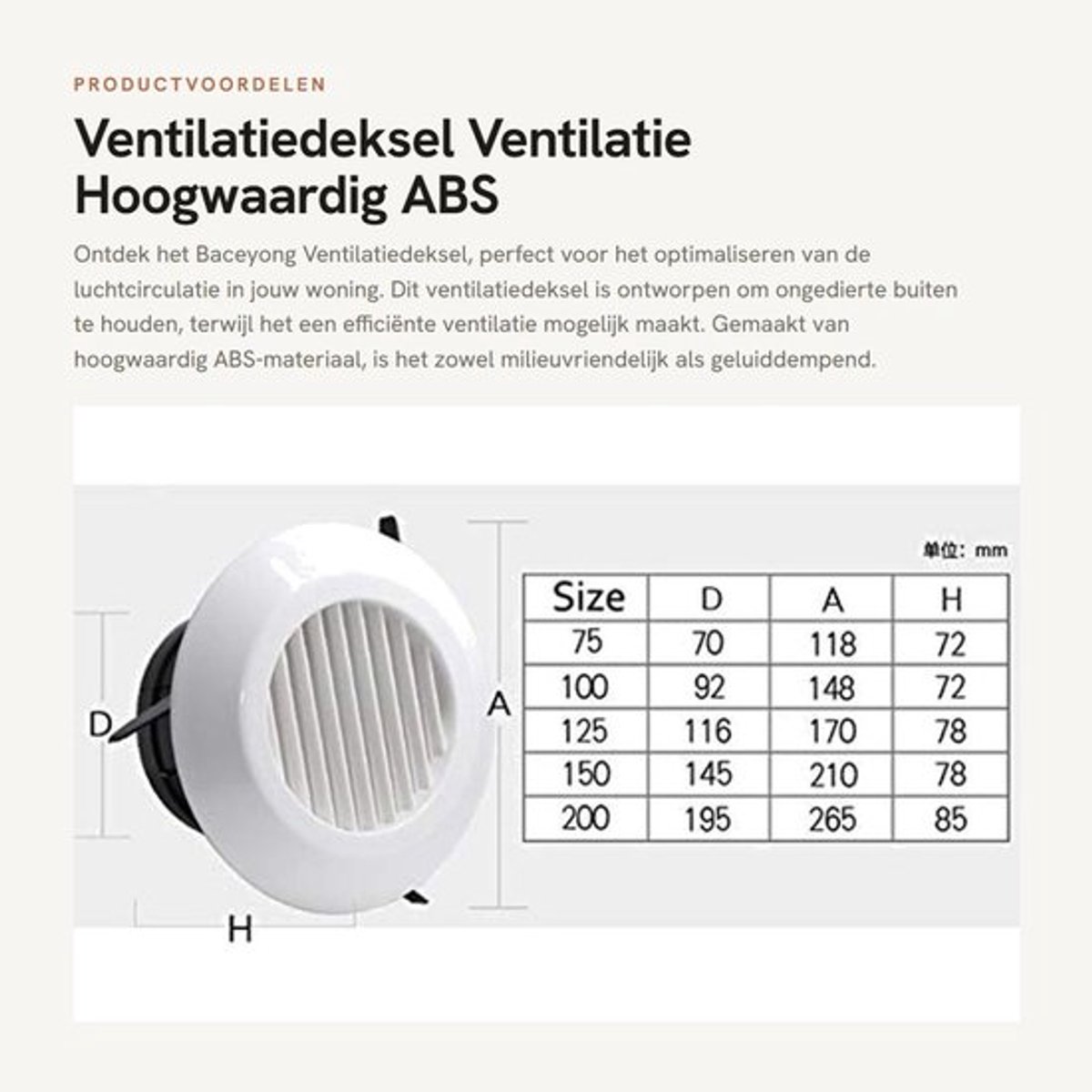Ventilatiedeksel 75-200 mm - Ventilatie - Ventilatierooster zwart - Afzuigventiel - Schuine bladen - Eenvoudig te installeren