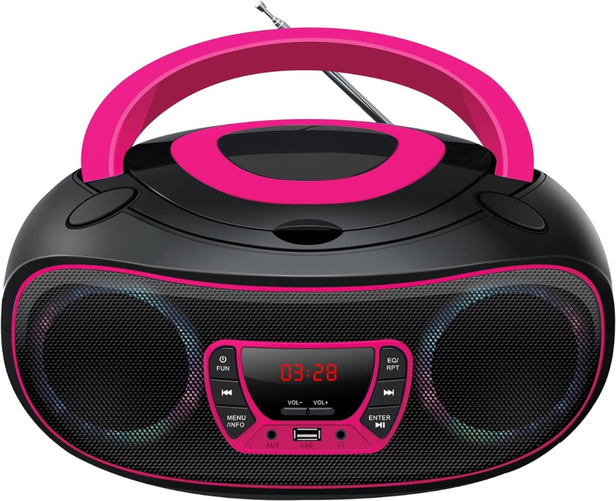 Florixa® CD Speler - CD Speler Bluetooth - FM radio - Zwart/ Roze- 13 cmx 26cm x 23cm
