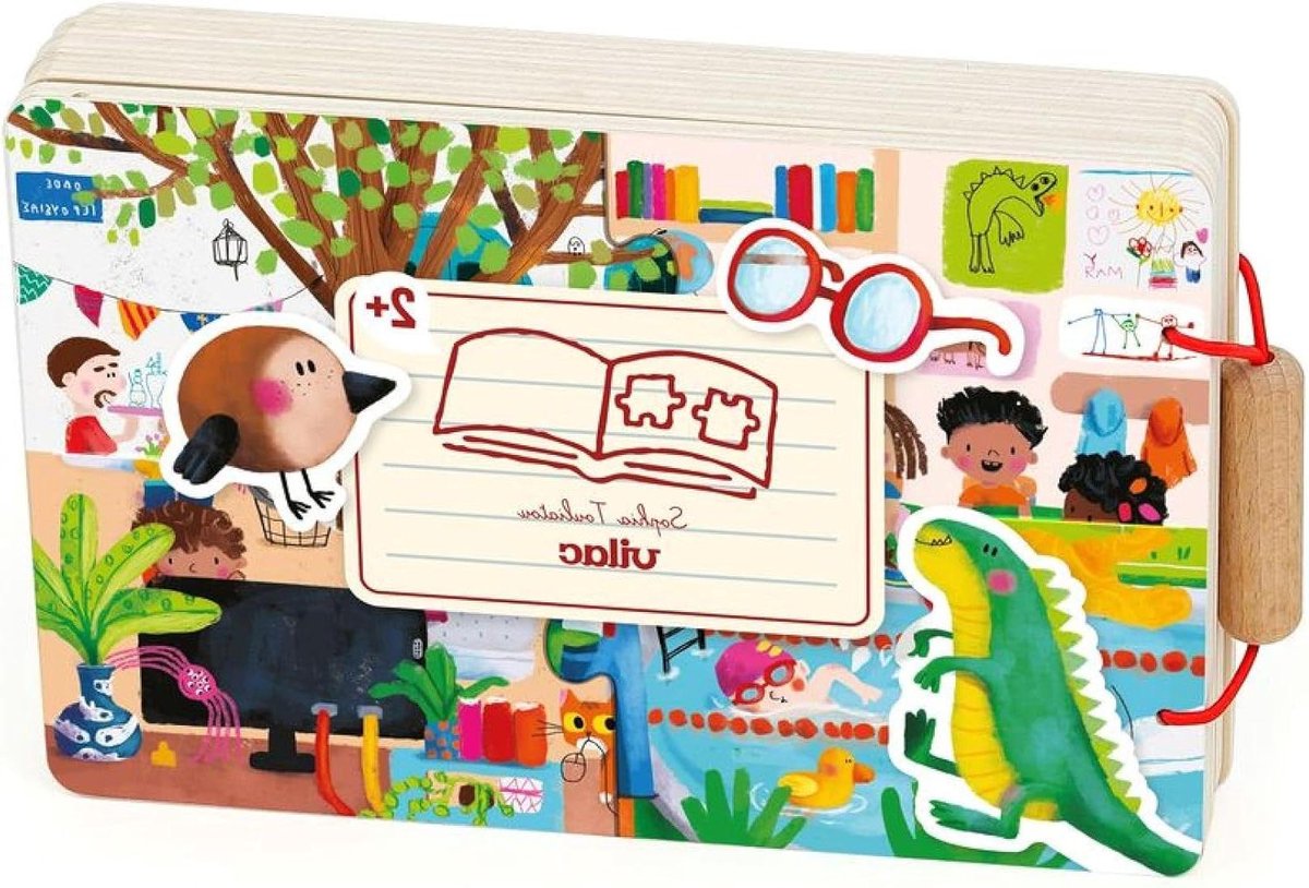 Houten Puzzelboek - Activiteitenboek Puzzel - Kinderen Leren Spelen - 4 Puzzels 8 Stukjes - 1 Boek - Blauw