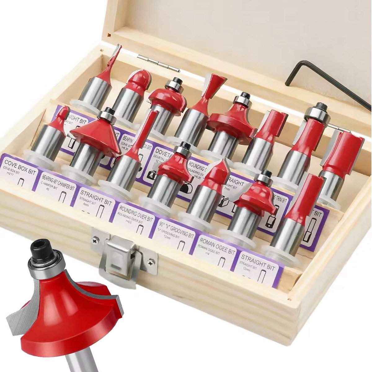 Rosfix Freesbitset Set WoodCut Pro 15 - 12 mm Schacht - 15 Carbide Houtfrezen, Lagergeleide