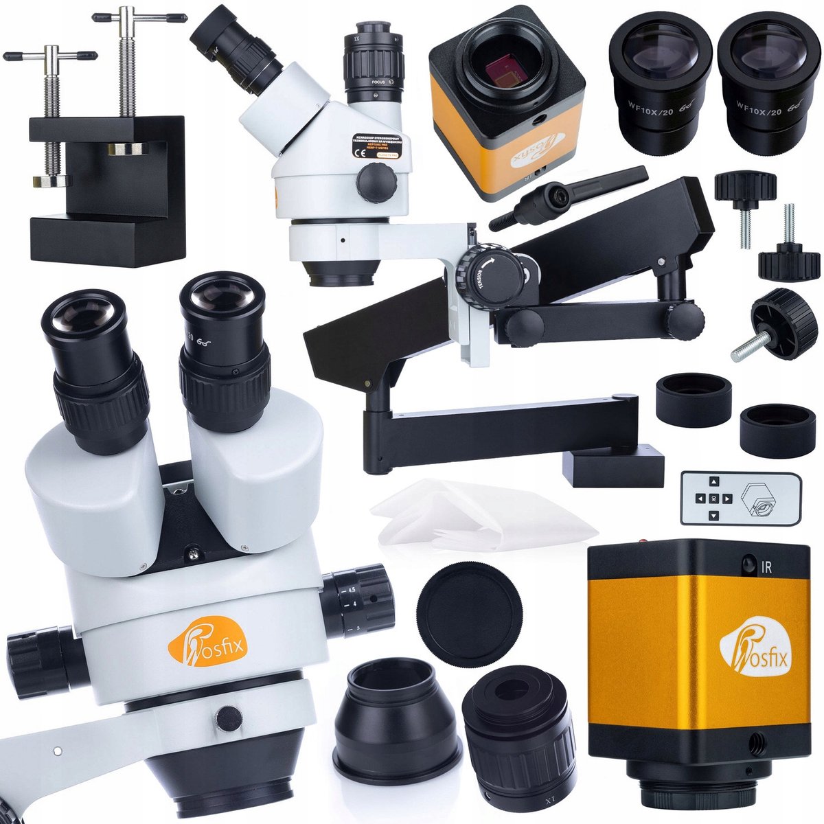 Rosfix Stereoscoopmicroscoop Trinoculair Neptune Pro Set - Op Arm - 12MP HDMI+TF Camera, 7–45x
