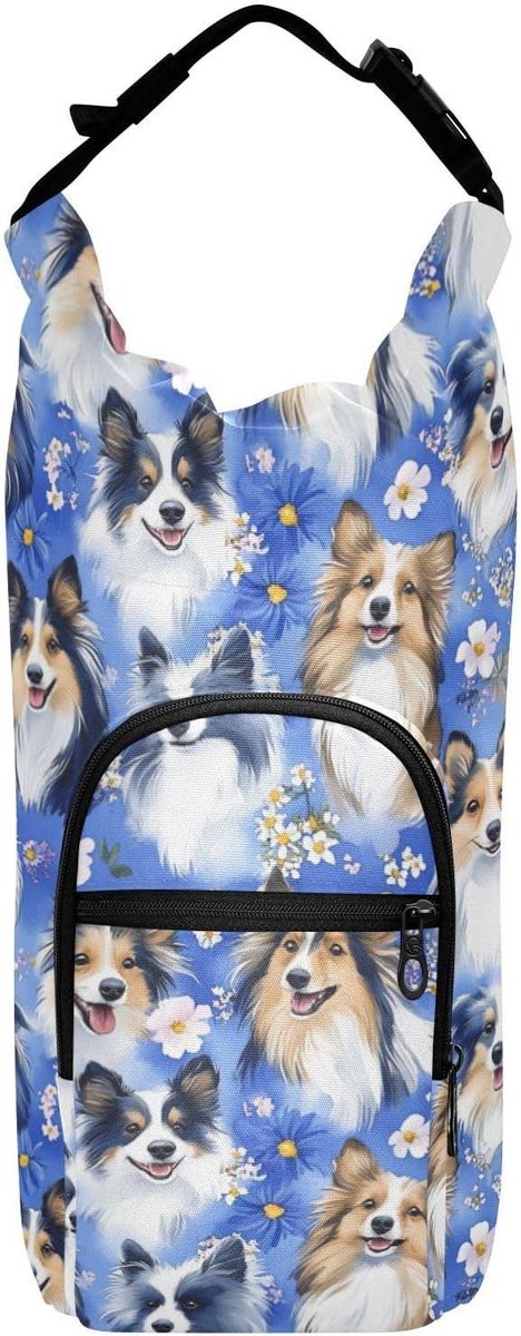 Waterfles Houder - Flessentas Sling - Buitenactiviteiten - Geïsoleerde Voering - Past tot 40oz - Blauw Hondenprint