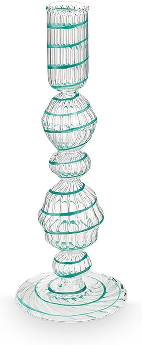 Glazen Kaarsenhouder - Kandelaar Vaas - Sfeerverlichting Creëren - Delicaat Swirl Patroon - 22 cm - Lichtblauw