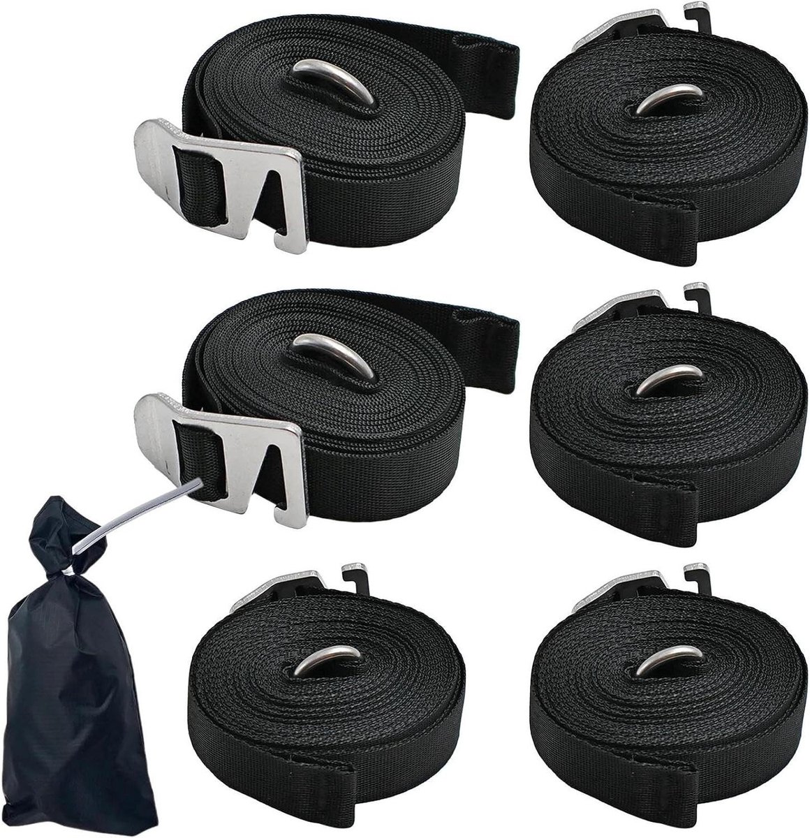Luifel Trekband Set - Spanbanden Bevestigingsbanden - Outdoor Bevestigen - Windbestendig Ontwerp - 6 Stuks - Zwart