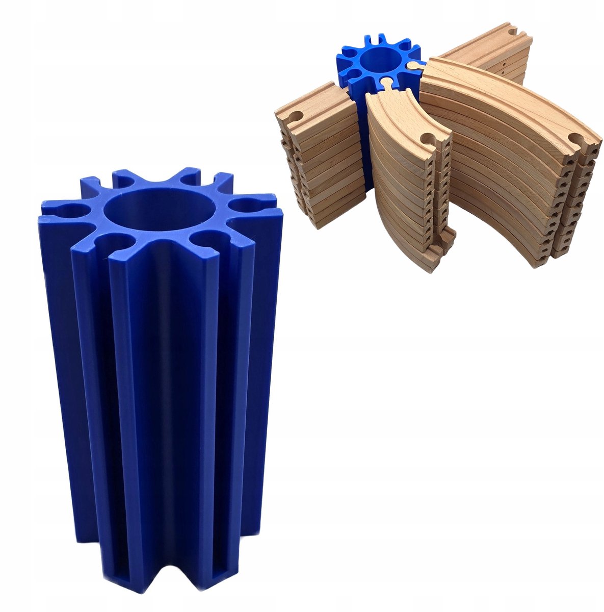 Merkloos Houten Treinbaan Organizer - Blauw, Rond, Hoog