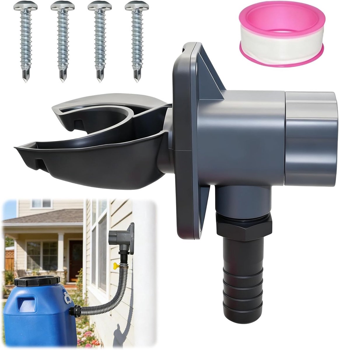 Valbuisaansluiting voor regenton - Grijs - Geschikt voor valpijpen 70-110 mm - PVC Aansluitset voor Daken tot 80 m²