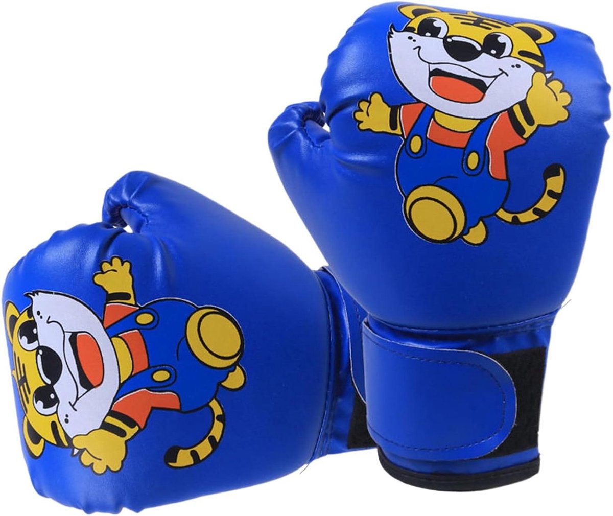 Bokshandschoenen Kinderen - Junior handschoen - Sporttraining - Ademend cartoonpatroon - 3-12 jaar - Blauw