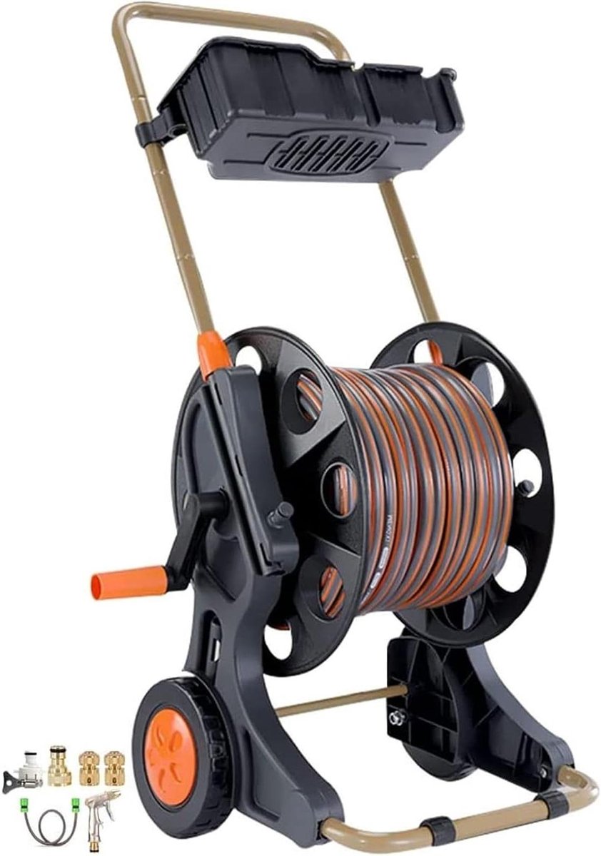 Tuinslangkar - Slanghaspel met wielen - Tuin besproeien - Verrijdbaar en stabiel - 40 meter pijp - Zwart