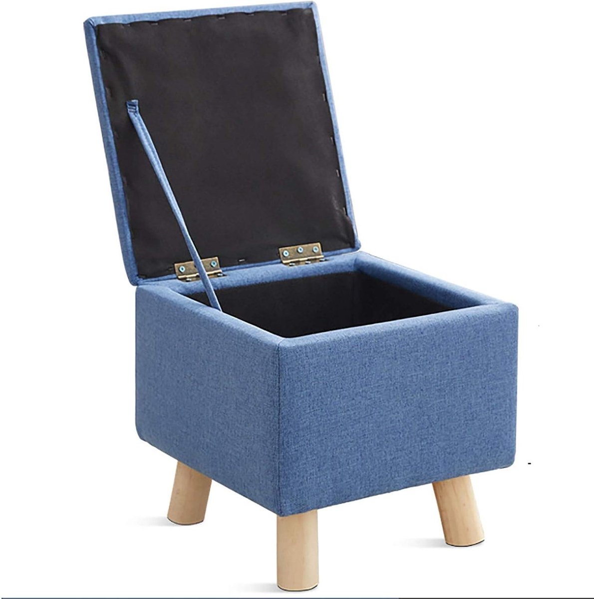 Opbergkruk met poot - Voetenbank poef - Woonkamer Decoratie - Stevige houten poten - 33x33x33 cm - Blauw