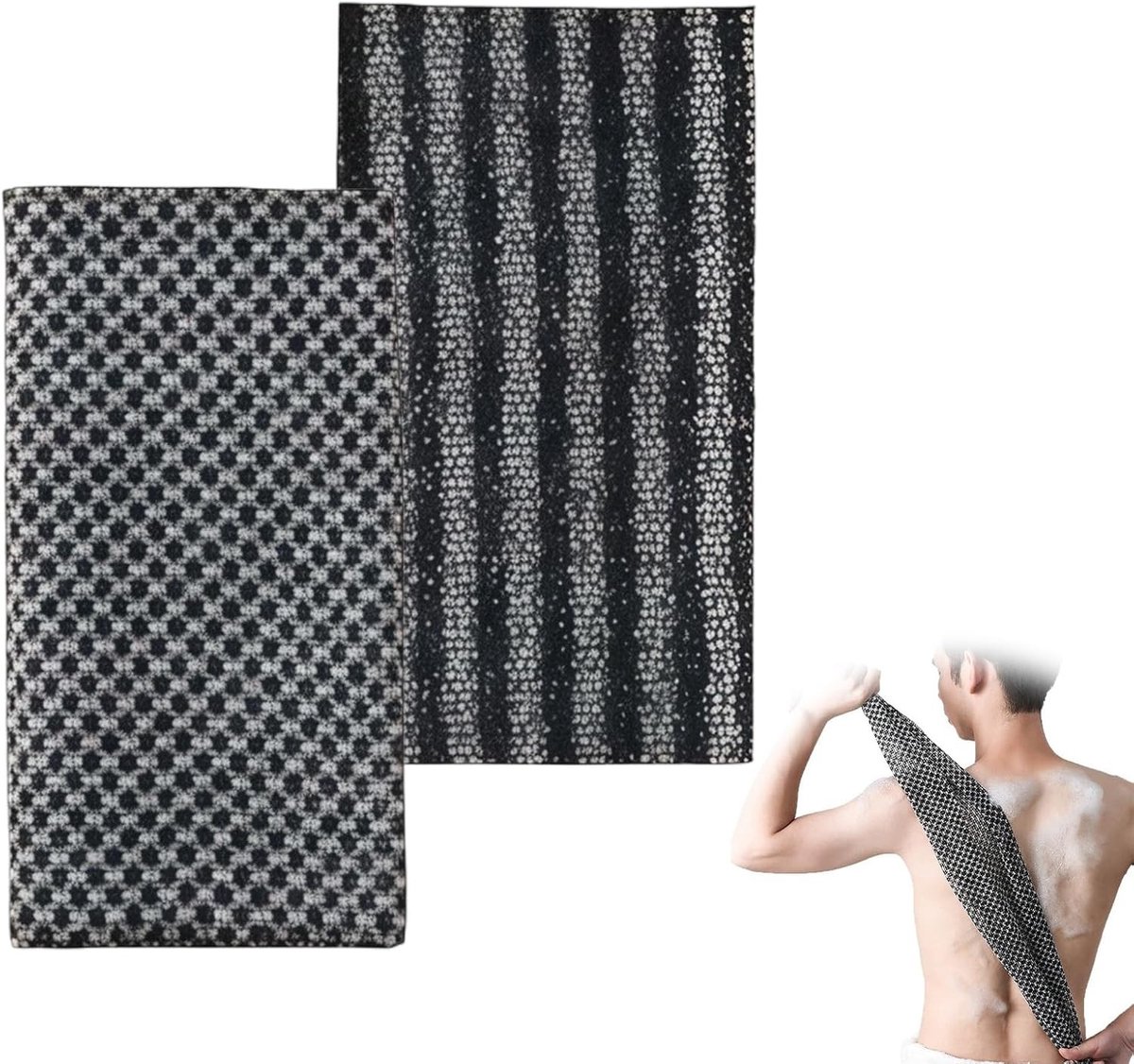 Exfoliërende Douchehanddoeken 100cm, Dubbelzijdige Textuur voor Diepe Reiniging en Scrubben, Wasbare Badborstel Vervanger voor Gladde Huid