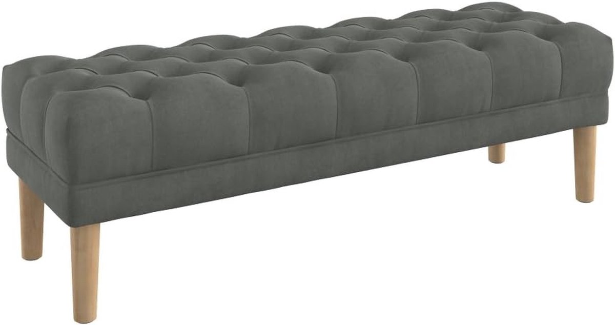 Ottoman met Knopen - Voetenbank Stijlvol - Zitcomfort Verhoging - Diepe Knopen Diamantpatroon - 140 cm Breed - Grijs
