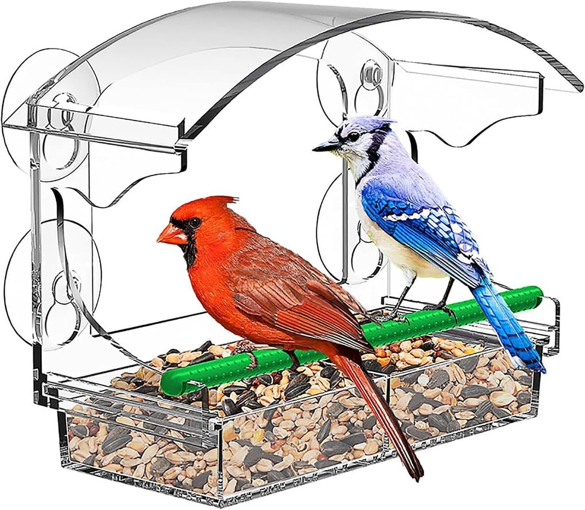 Vogelvoederhuis met Sterke Zuignappen, Transparante Voederkommen voor Kleine Vogelsoorten, Perfect voor Vogelliefhebbers en Tuinieren