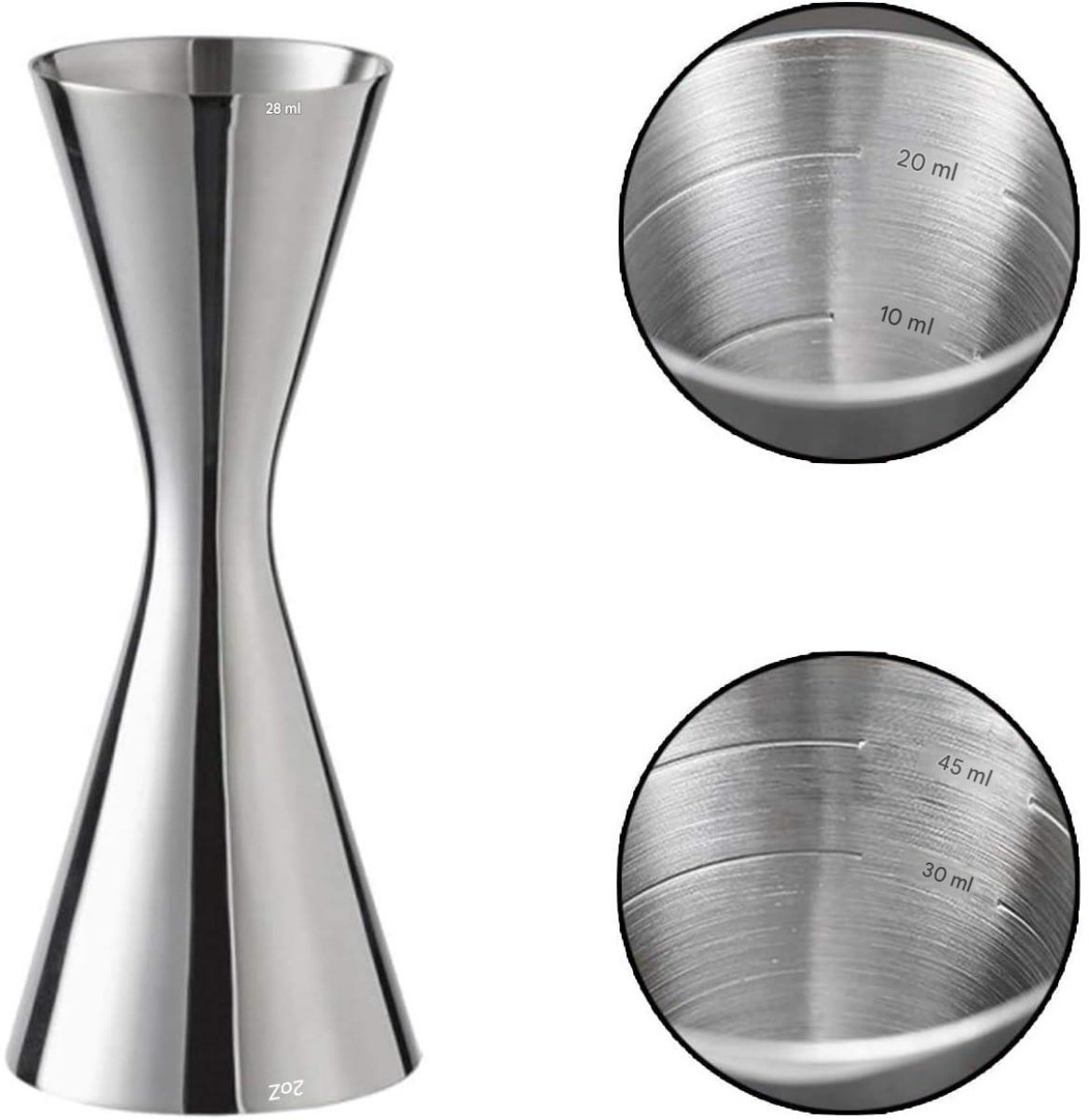 GELLDG Doseerglazen - Dubbele Maatbeker voor Cocktail en Barista - 30/60 ml - 12.5x4 cm - RVS - Compact en Praktisch Ontwerp - Geschikt voor Professioneel en Thuisgebruik