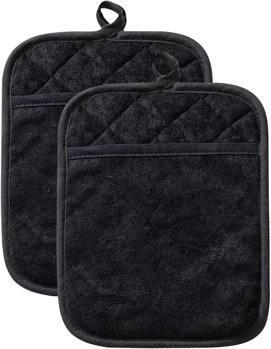 2 stuks pannenlappen handschoenen, pannenlappen zwart, keukenhandschoenen accessoires, katoenen kookhandschoenen hittebestendig, huishoudelijke artikelen pannenlappen set, keukenbenodigdheden
