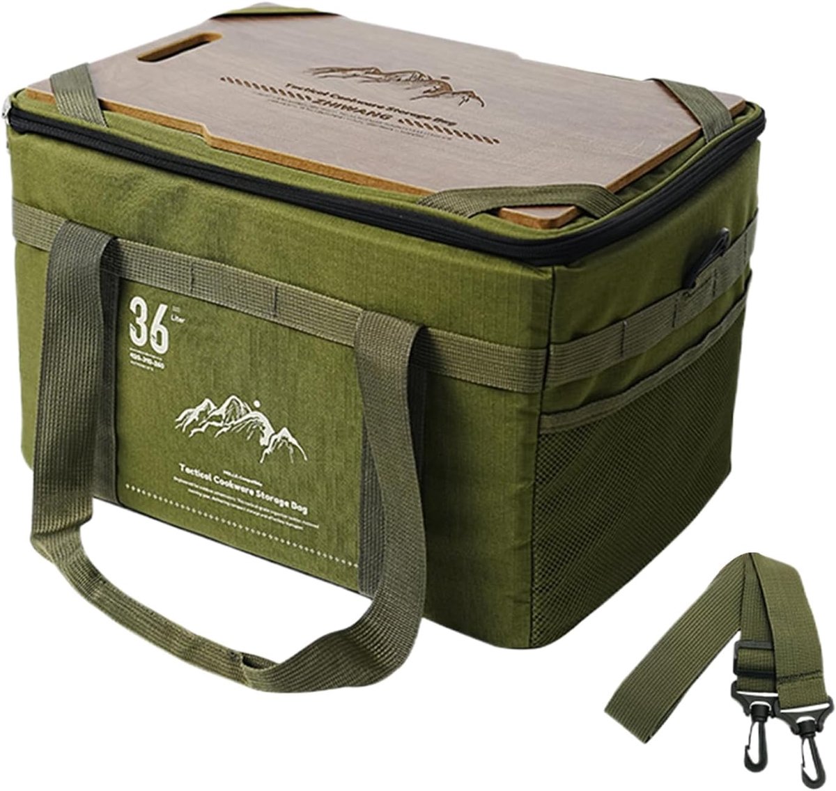 Picknicktas - Opbergtas - 36L - met Harde Tafel - Waterdichte - Verstelbare Scheidingswand - 42x31x26 CM - Zandgroen