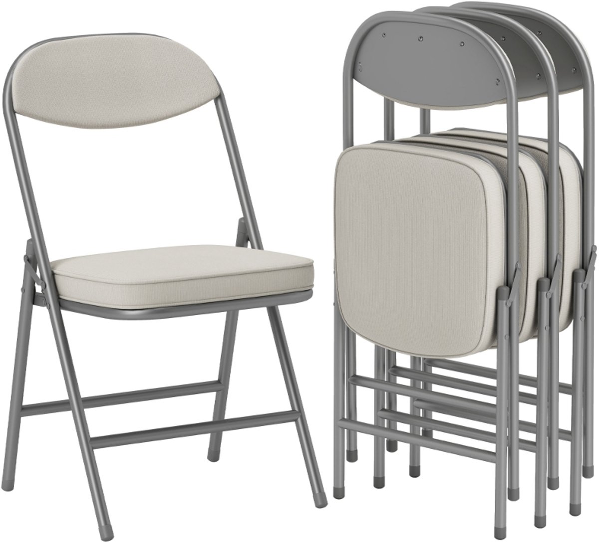Clruro Campingstoel Set van 4 - 45 x 48,5 x 82 cm - Klapbaar met Rugkussen - Cord/Metaal - Crèmewit