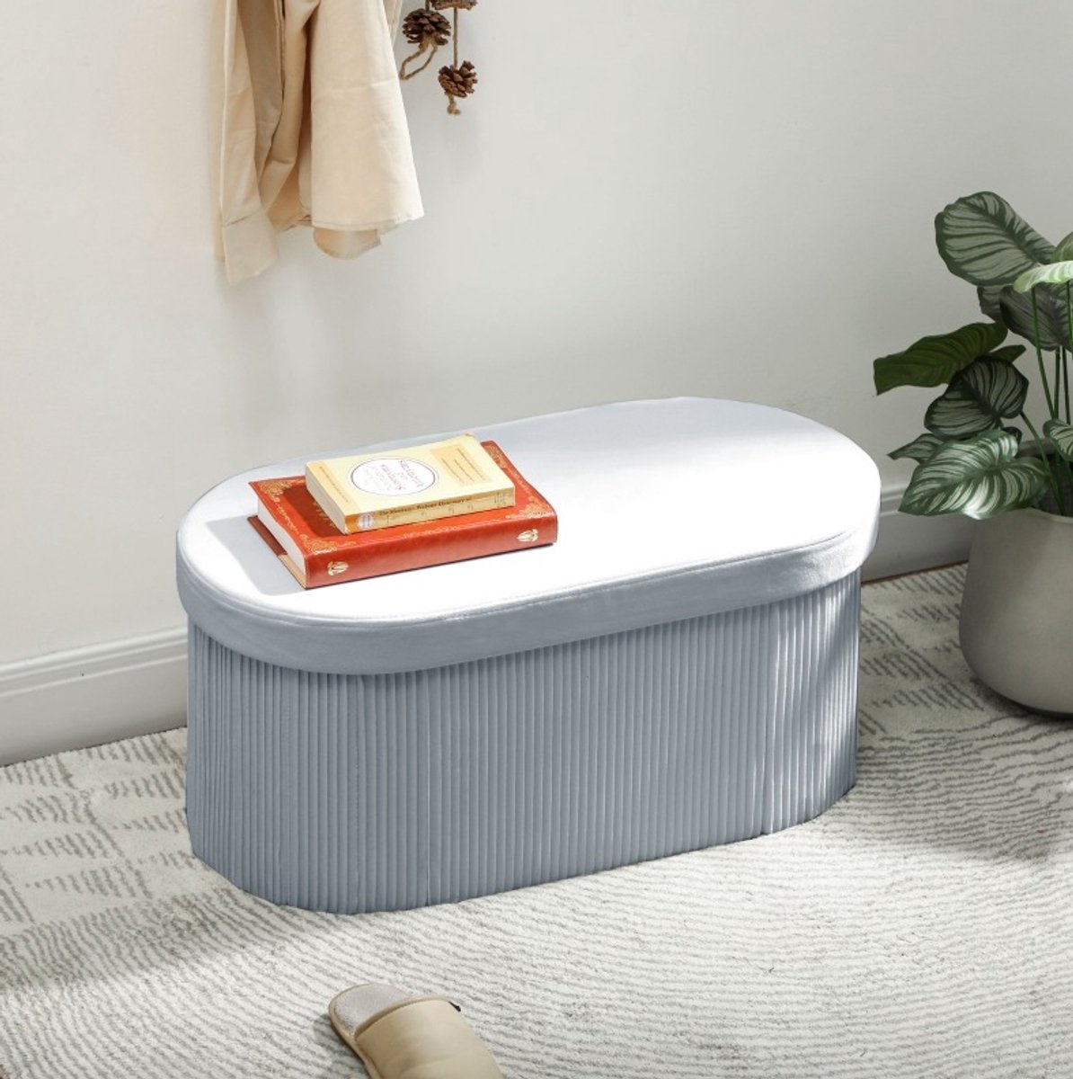 MIVRAY Bankje – Met Verborgen Opbergruimte – 76 x 38 x 35 cm – Hout Met Samtlook – Donkergrijs – Klapbaar Voor Hal Woonkamer Slaapkamer