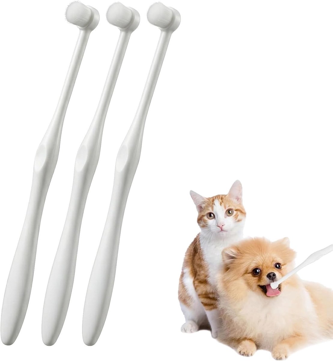 Tandenborstels voor huisdieren, 3-delige set voor honden en katten, ultrazacht, voorkomt tandsteen en verbetert mondhygiëne, ideaal voor puppy's en kleine rassen
