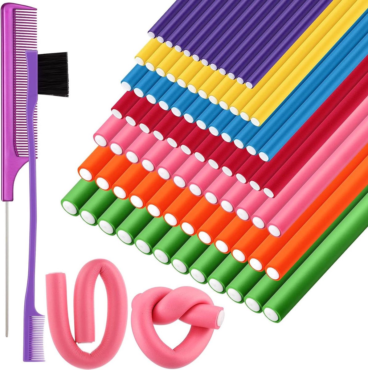 Flexibele Krulrollers - Haarrollers - Zonder Hitte Krullen - 84 Stuks - 7 Maten - Paars