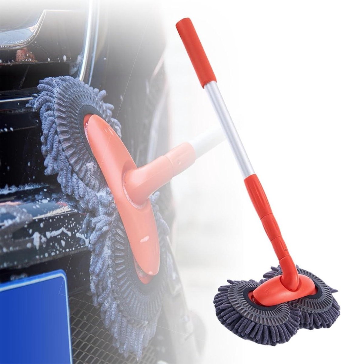 Autowasborstel - Auto dweil - Voertuig reinigen - 360° draaibaar - 58-115 cm - Grijs