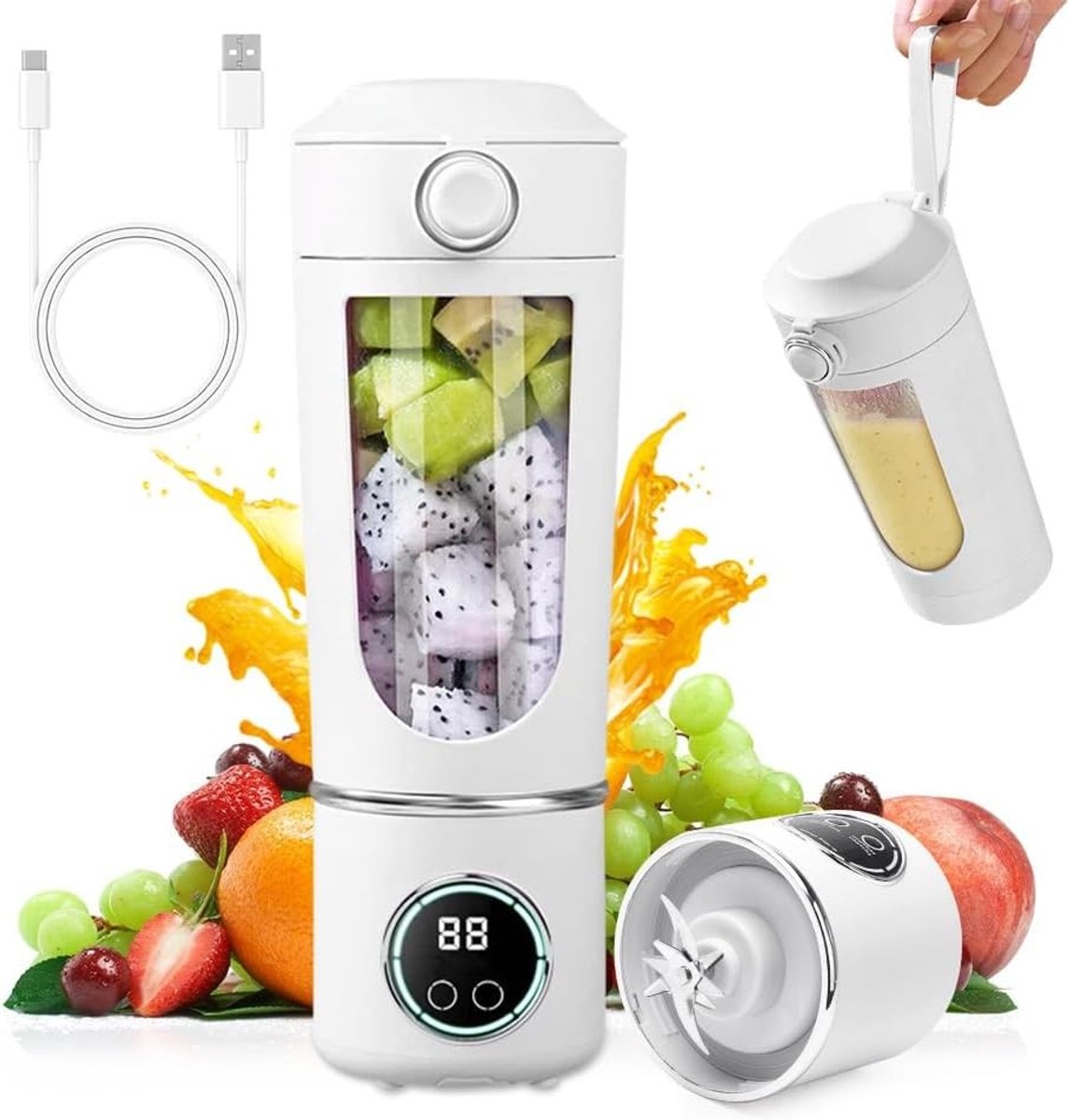 Draagbare sapbeker voor smoothies en shakes, 700 ml, oplaadbare mini mixer voor thuis, sport en reizen