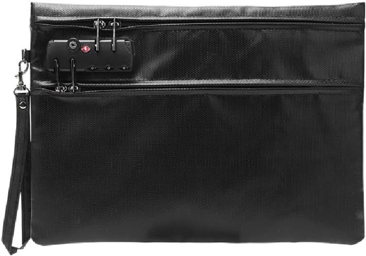 Brandwerende zak - Zwart - 36 x 26 x 4 cm - Vuurvaste documententas met slot - Voor waardevolle documenten en geld