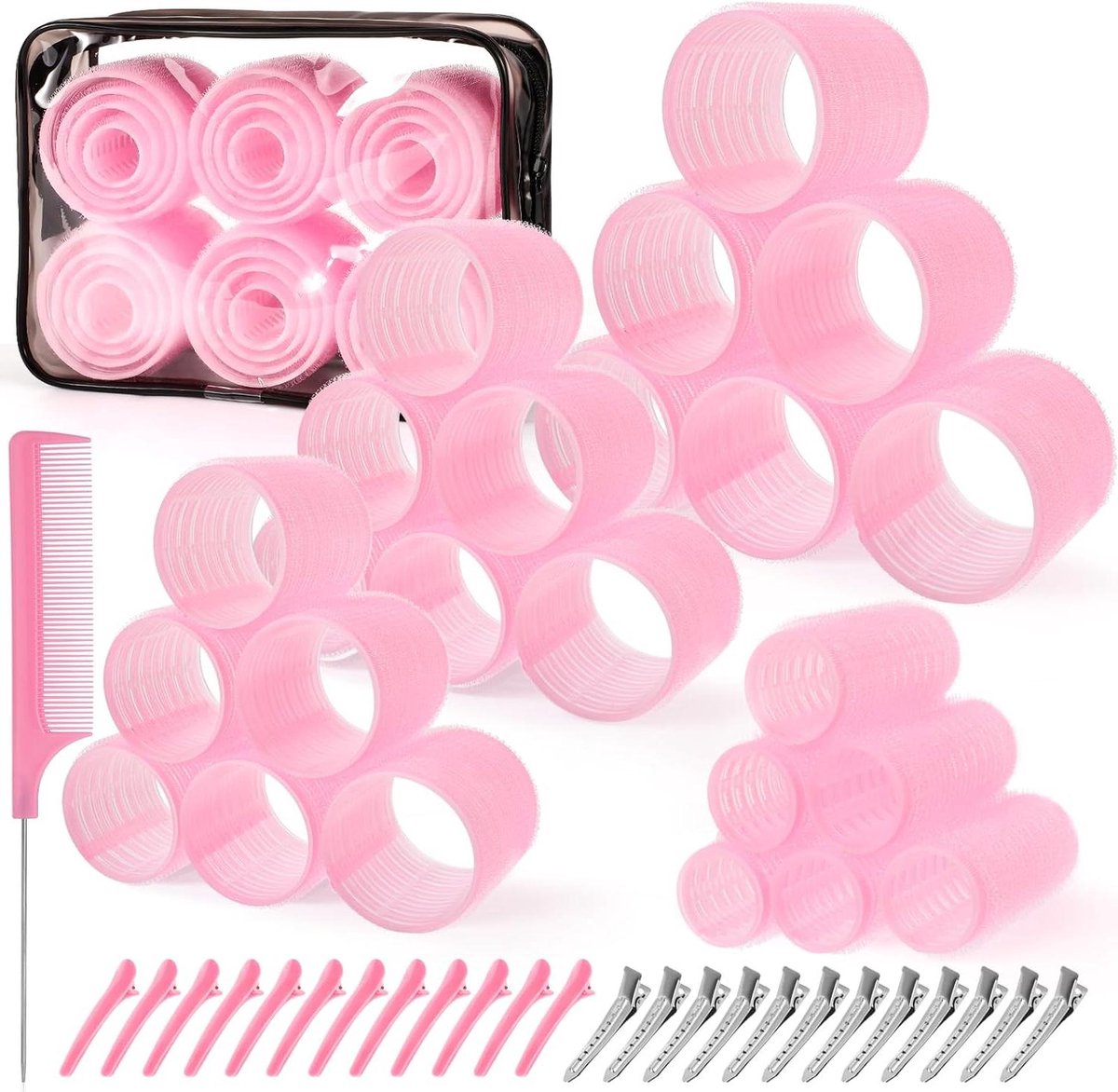Krulspelden Set - Haarrollers Jumbo - Haar Stijlen - Zelfklevend Design - 4 Maten - Roze